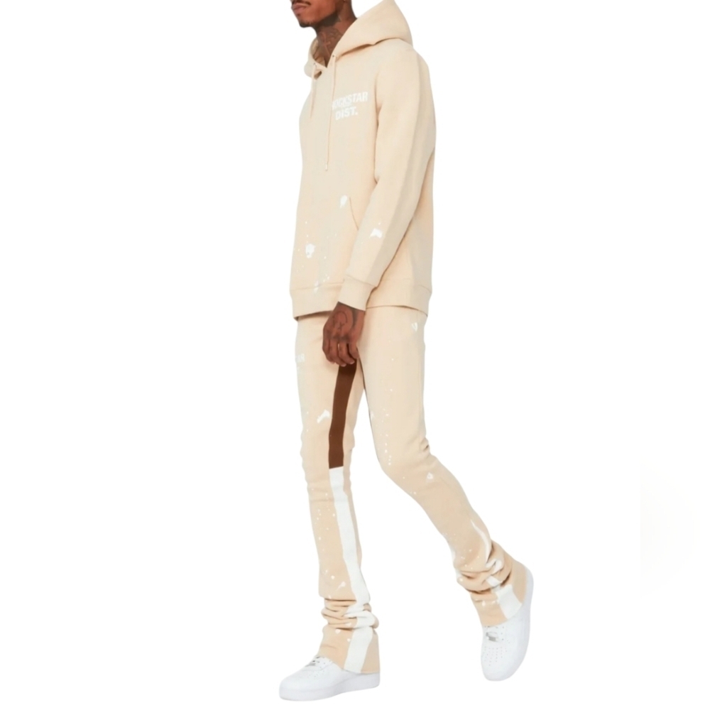 Rockstar Raffer Beige Super Stacked Flare Men's Pants Size M NWT